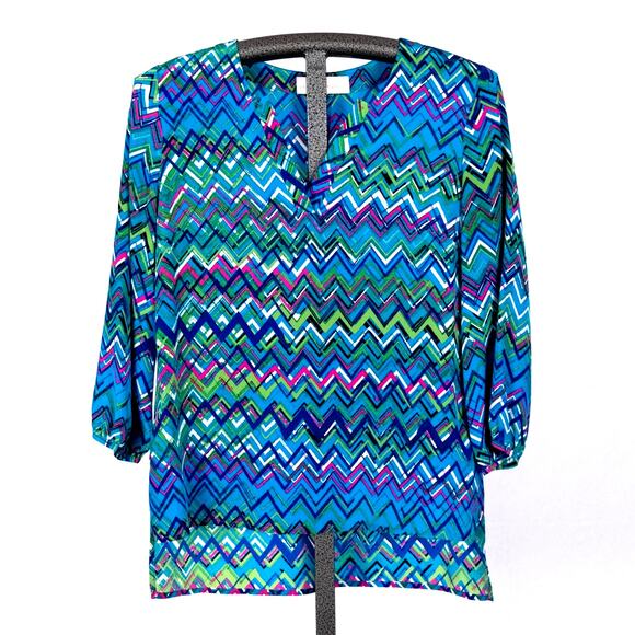Amanda Uprichard Women's 100% Silk Blouse Colorful Geometric SMALL Lightweight - Picture 1 of 5